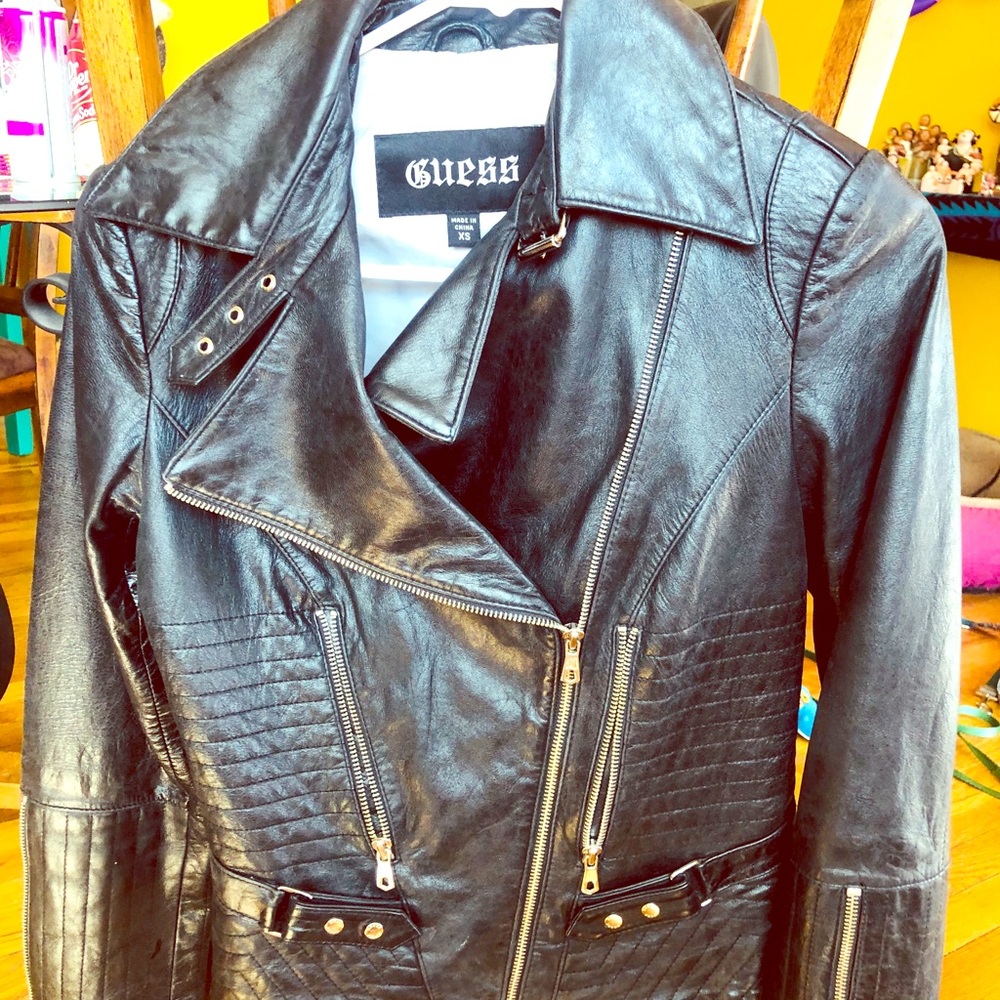Guess faux black leather jacket